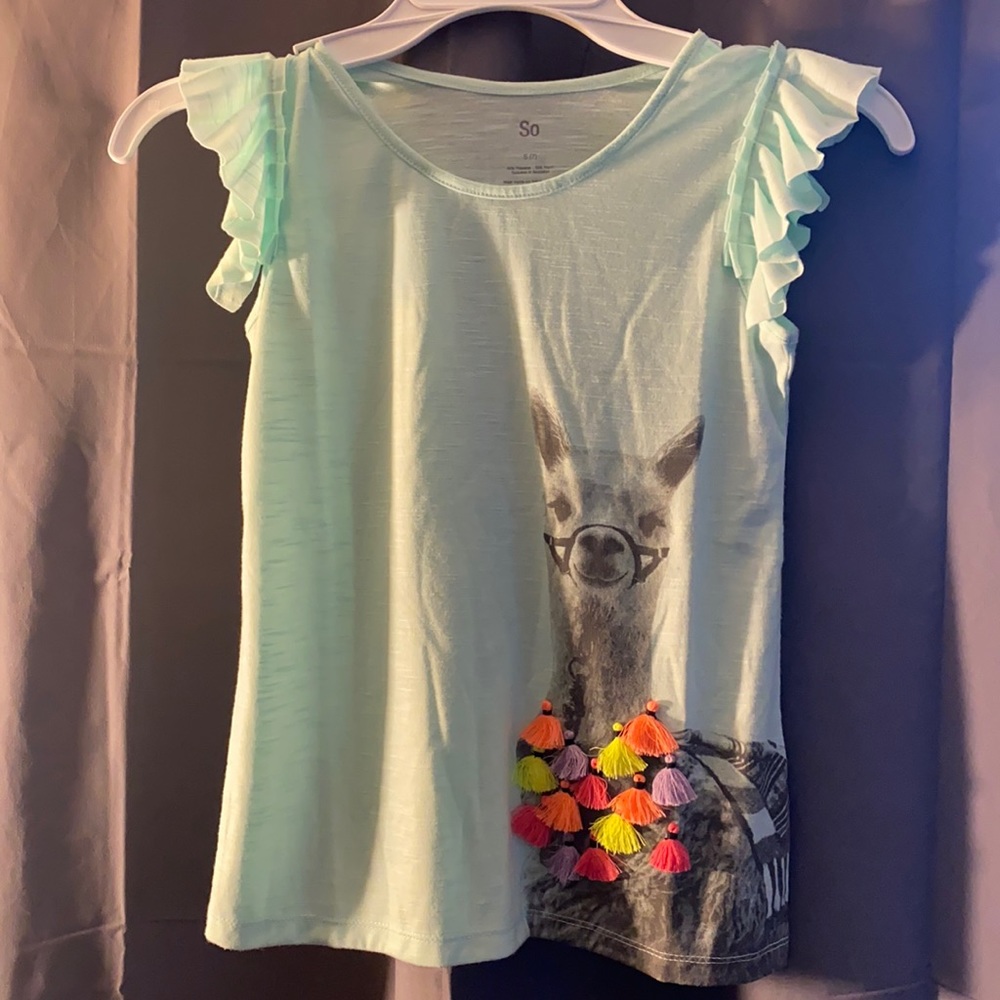 Girls Green Top with Llama